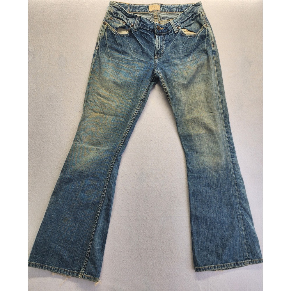 BKE Women's Light Blue Distressed Flare Jeans
